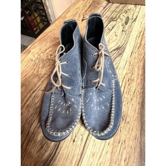 Minnetonka Blue Suede Moccasins Shoes Women's Size 5.5 Ankle Booties Leather - Picture 3 of 3